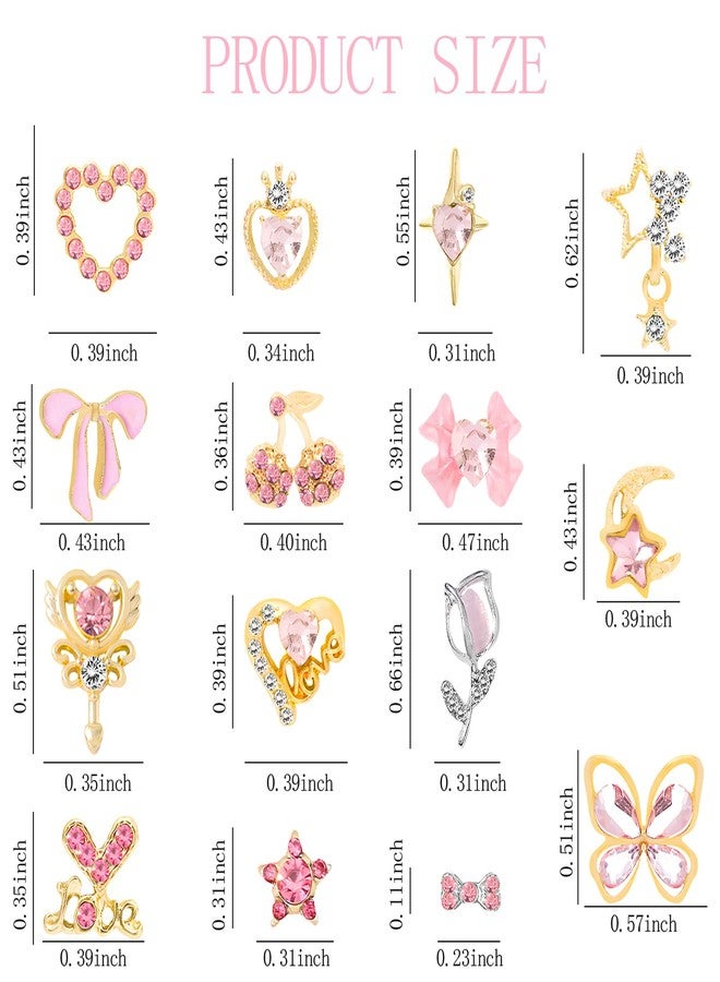 SUBANG 30 Pieces Nail Charms Gold and Pink Rhinestone Charms Nail Gems 3D Heart Star Bow Cherry with Rhinestones Y2K Nails Art Supplies for Nails DIY Decor Face Makeup - Image 2